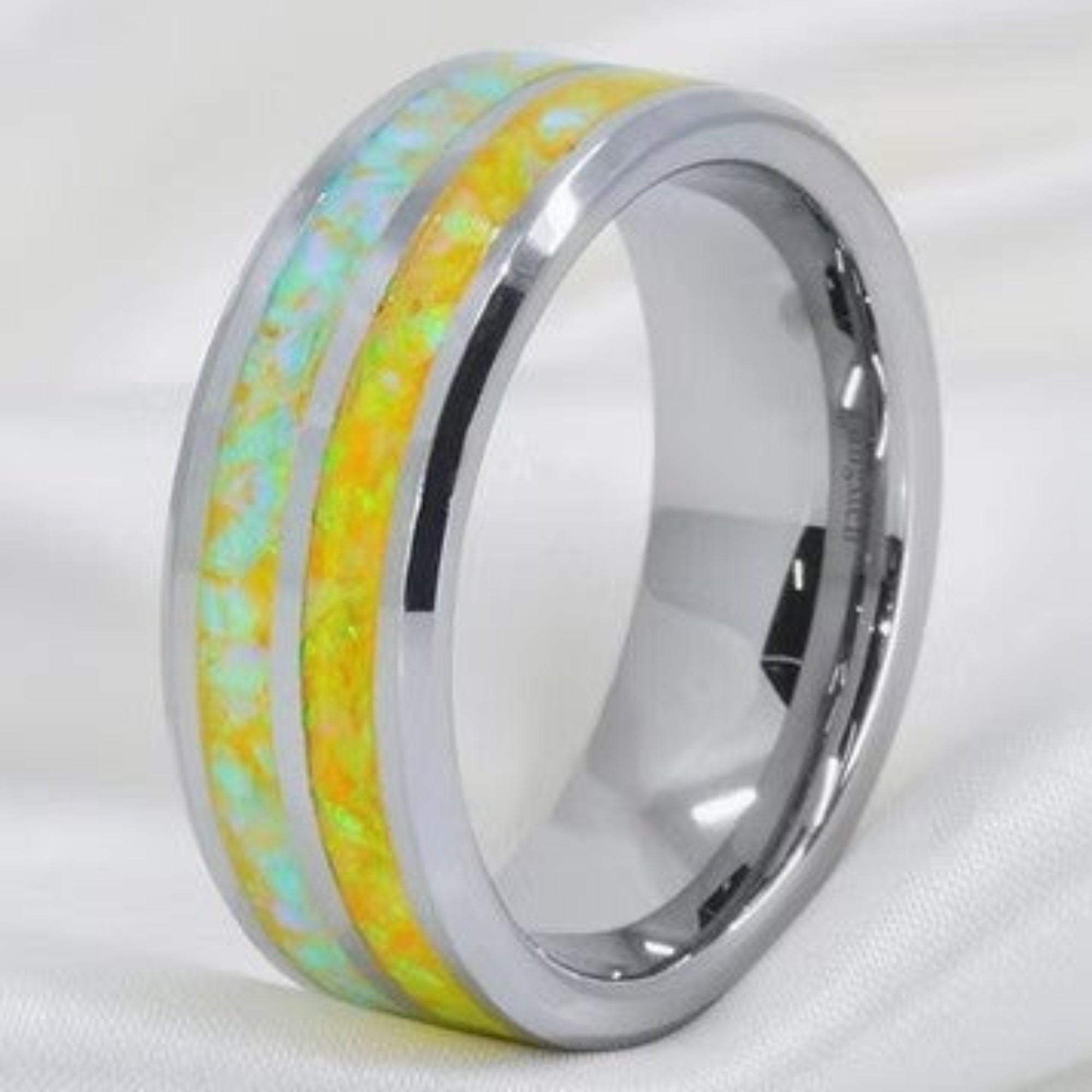 Double-Channel Opal Stainless Steel Ring 8MM