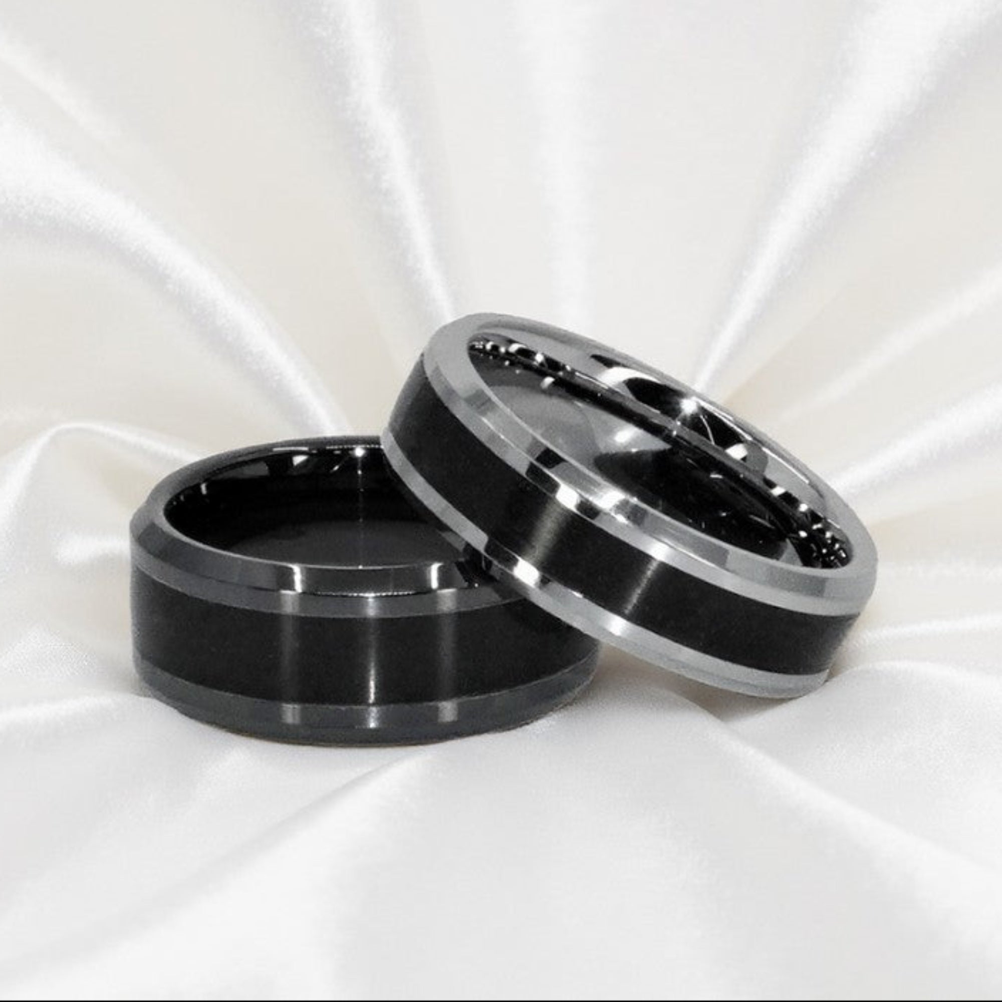 Noir Sentinal Black Onyx Ring on Silk White Background