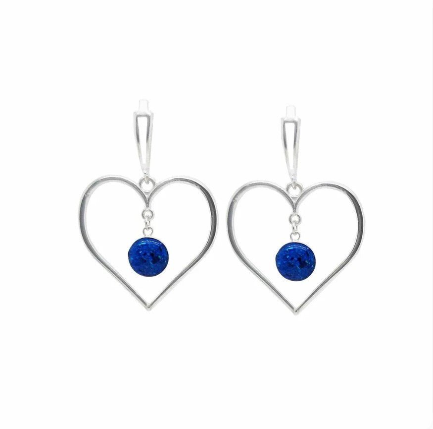 Silver Heart Earrings Dangling with Opal – Uncharted Jewelry