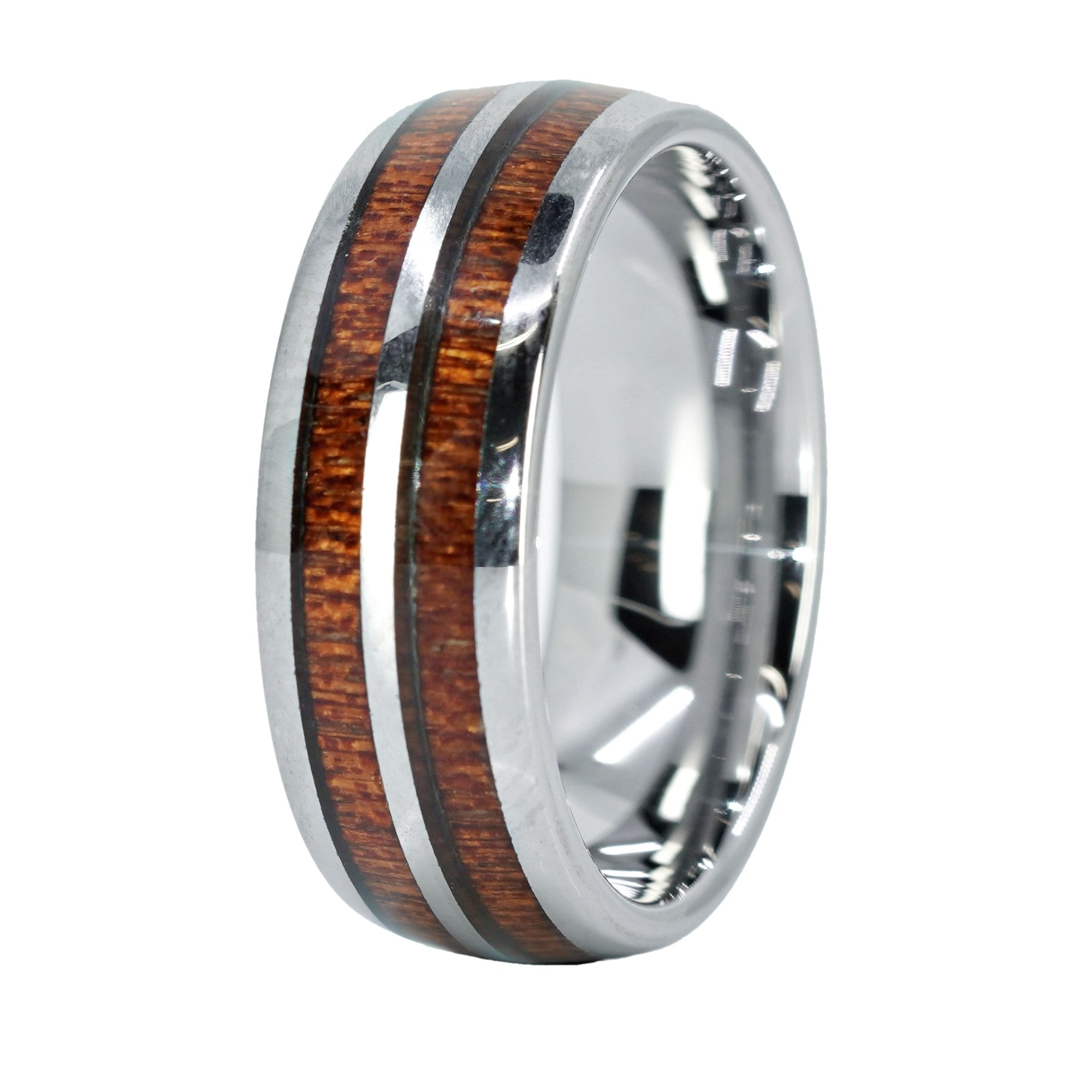 Double-Channel Tungsten and Koa Wood Men's Wedding Band