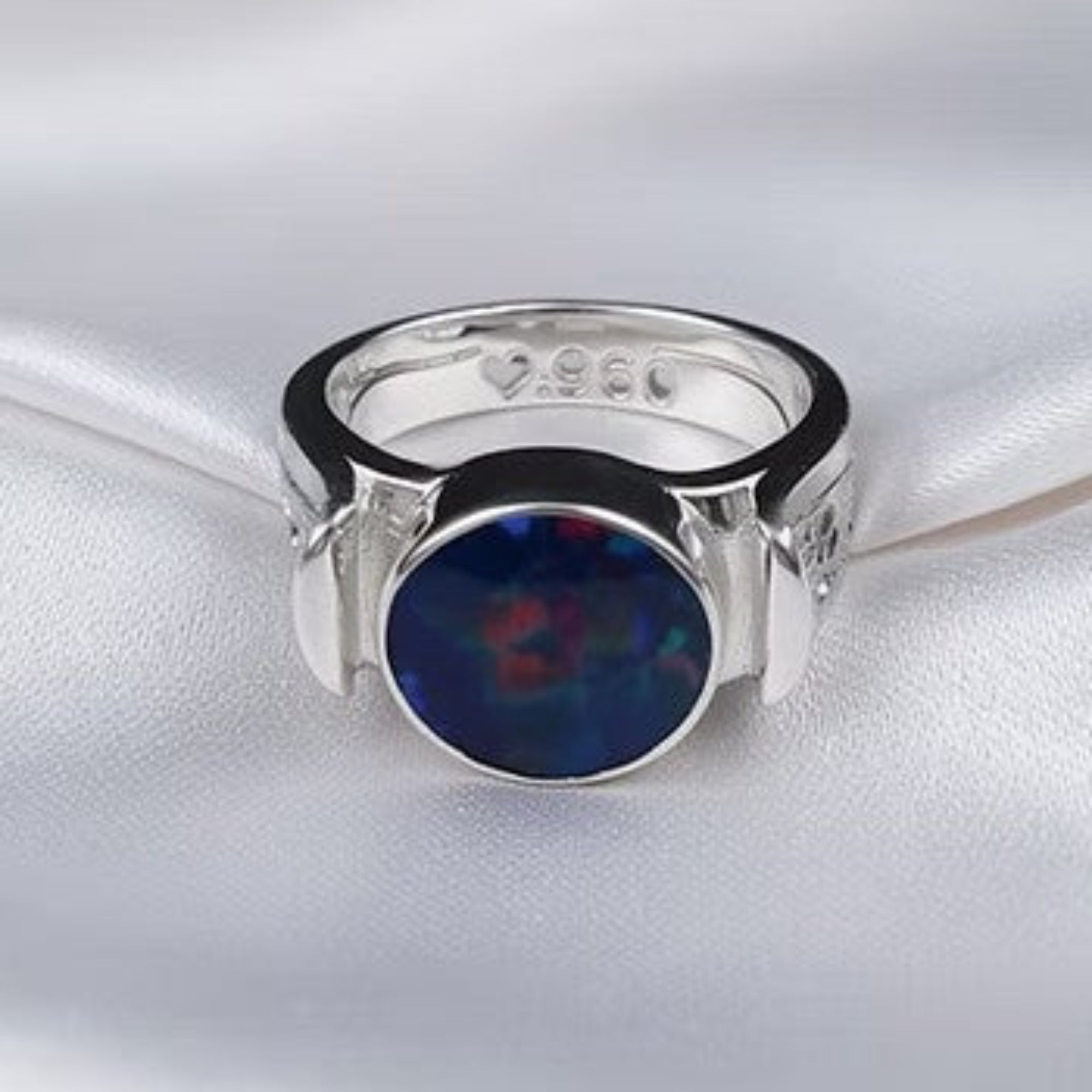 Hammered Opal Signet Ring .960 Silver
