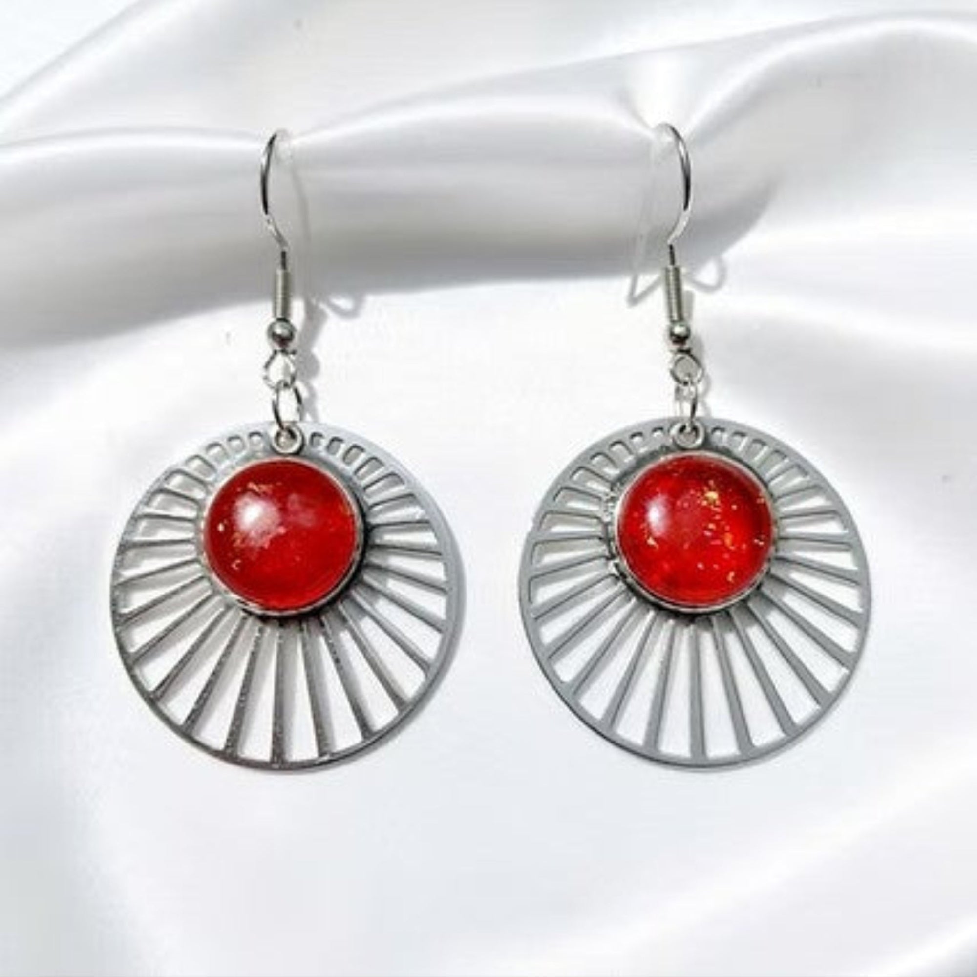 Sunshine Opal Earrings on Silk White Background